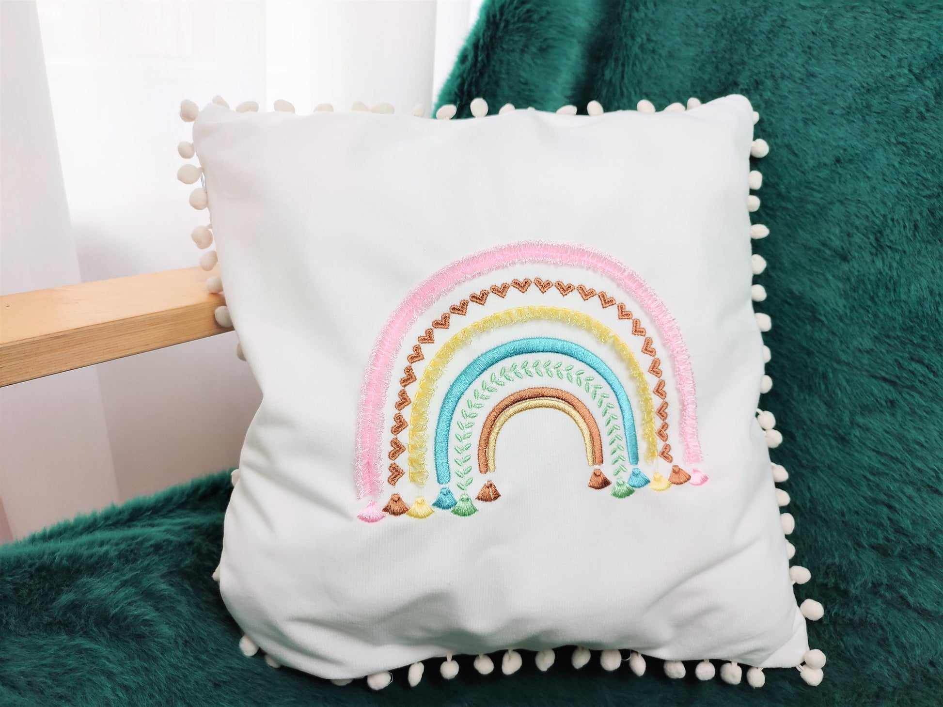 Fringed Boho Rainbow – Chenille machine embroidery design by Artapli