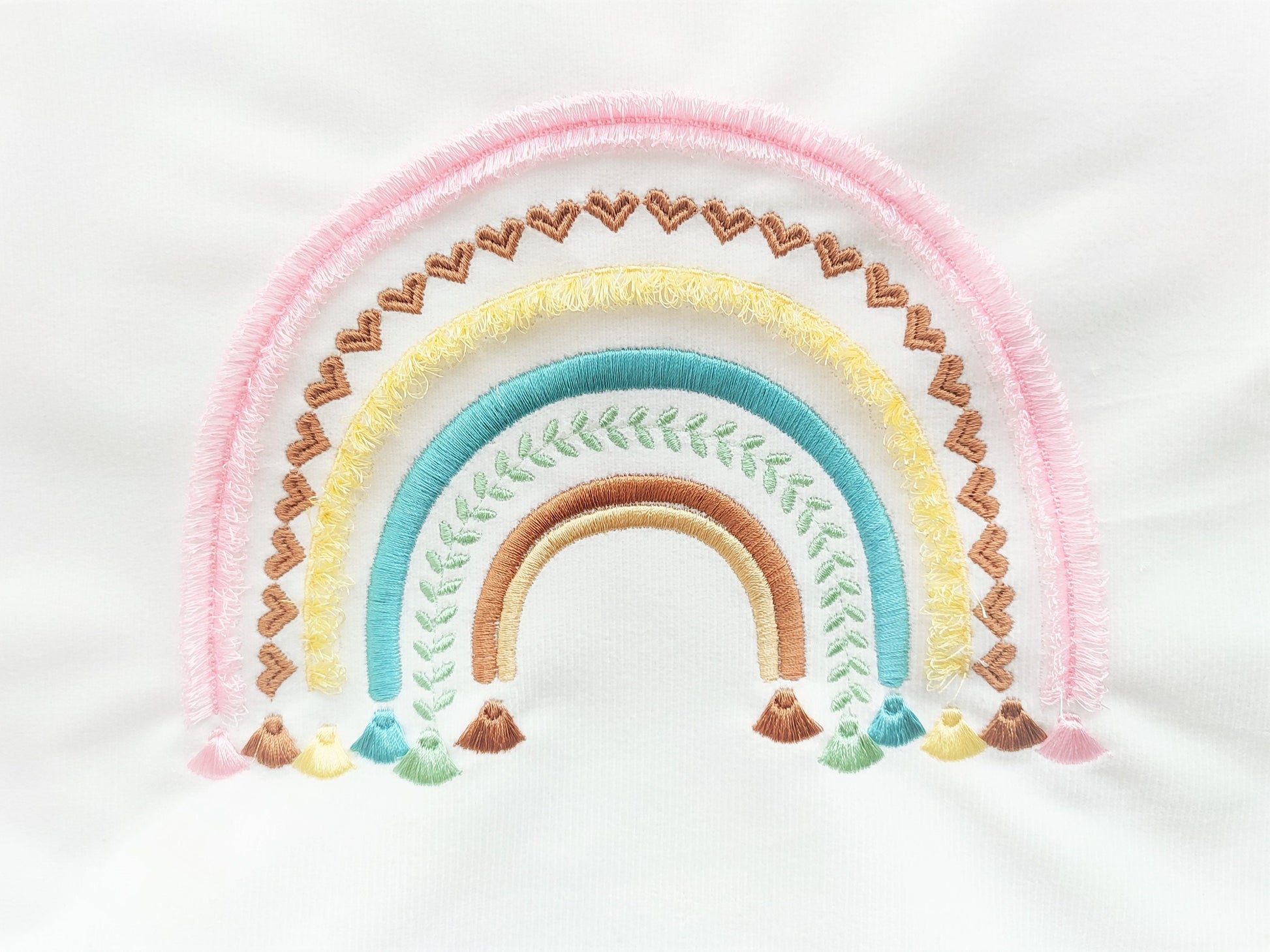 Boho rainbow arc of color fringed arcs and tassels machine embroidery designs girly pretty