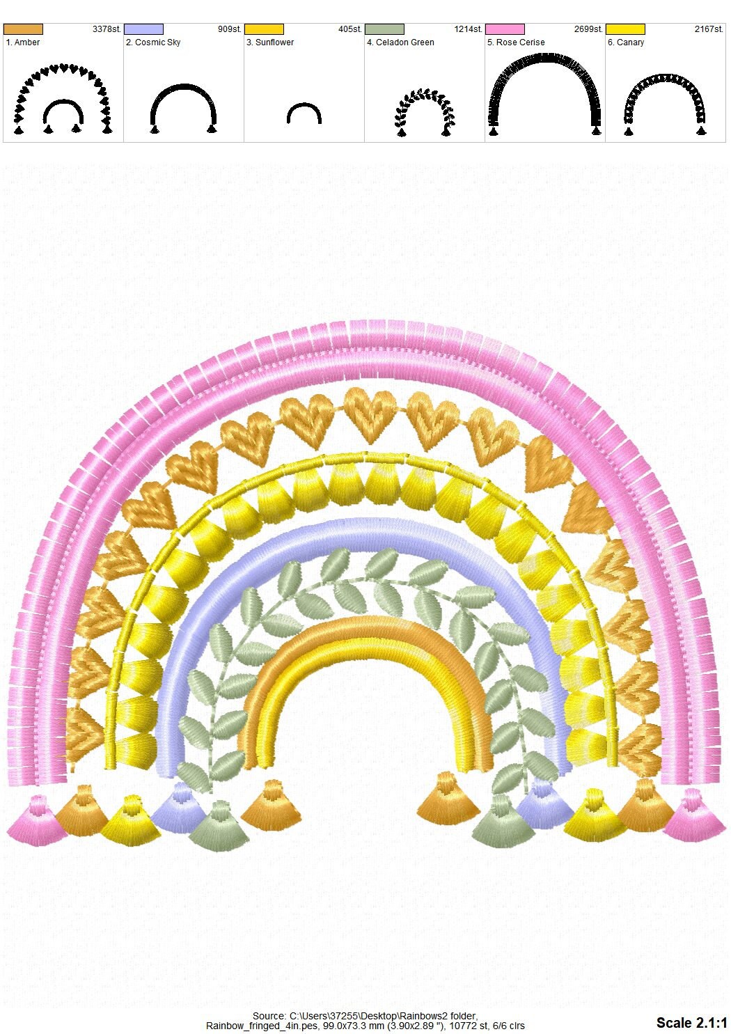 Boho rainbow arc of color fringed arcs and tassels machine embroidery designs girly pretty