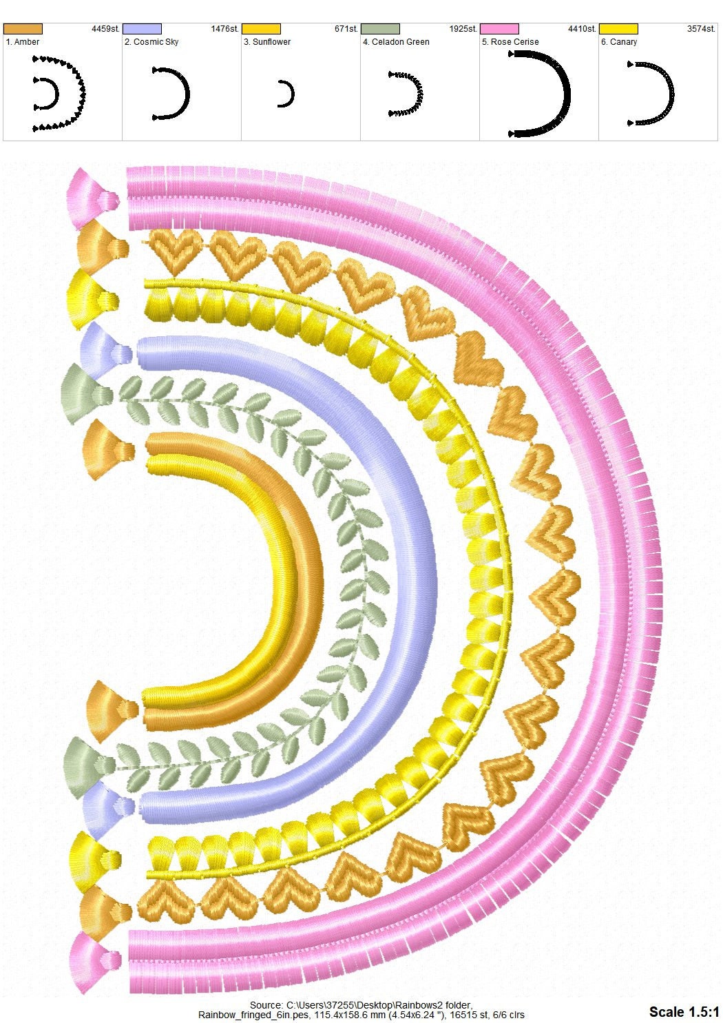 Boho rainbow arc of color fringed arcs and tassels machine embroidery designs girly pretty