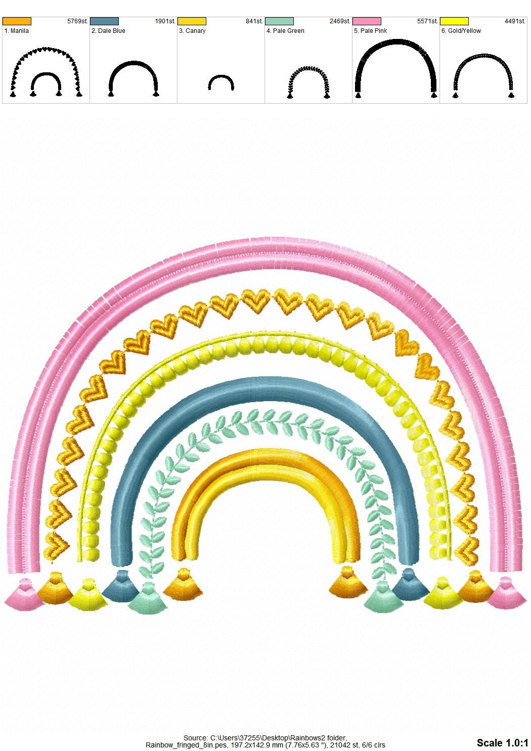 Boho rainbow arc of color fringed arcs and tassels machine embroidery designs girly pretty