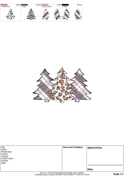 Gingham Tartan Plaid and extraordinary Leopard print Tree Trio machine embroidery designs 3 three Christmas trees in a row woodland spruce