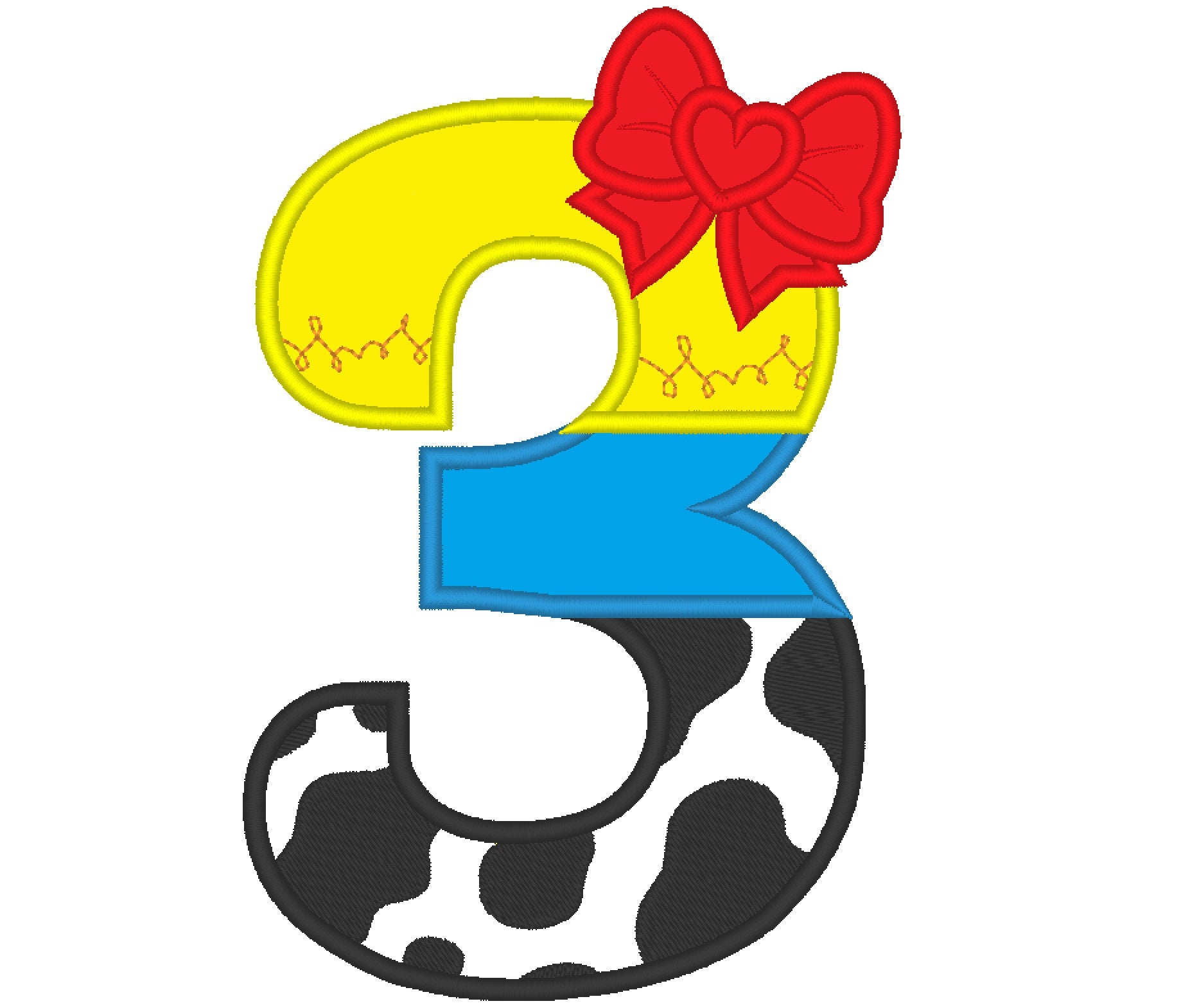 Little Cowgirl Number 3 Three Applique Embroidery 5" 6" 7" | PES DST JEF | Artapli