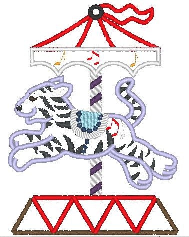 Carousel Set of 6 animal elephant giraffe horse tiger lion zebra Applique machine embroidery designs