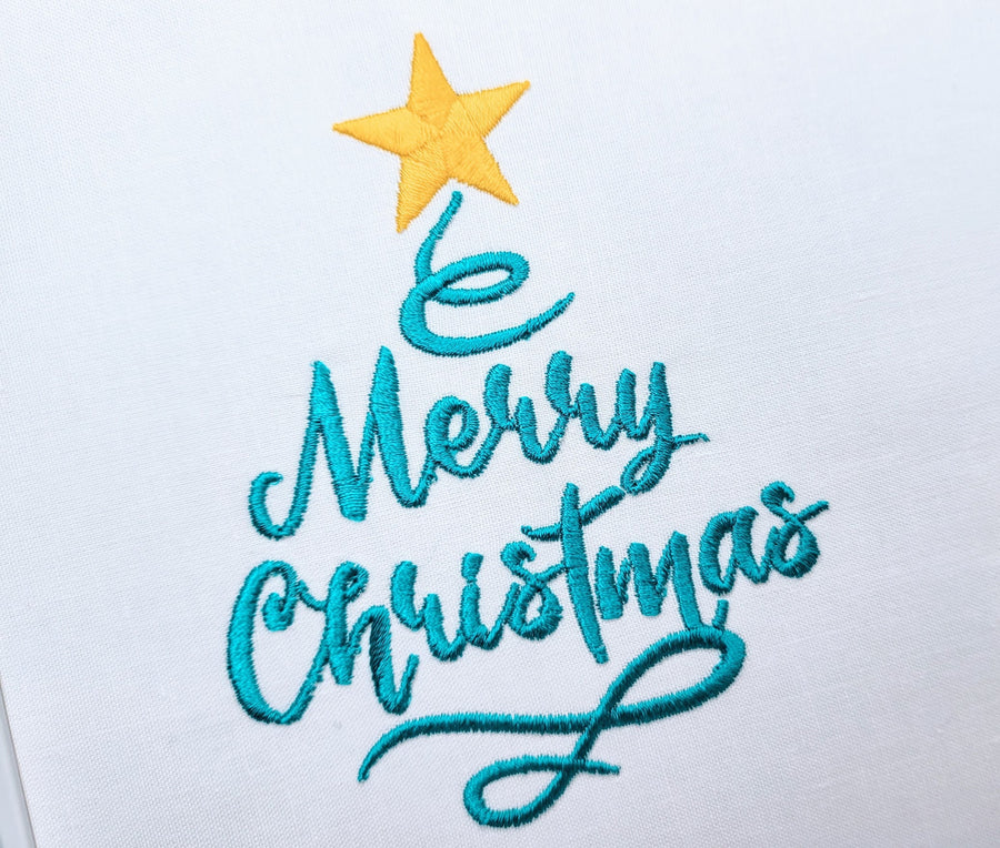 Merry Christmas, Christmas tree curly damask with star sparkle swirl curl saying machine embroidery designs