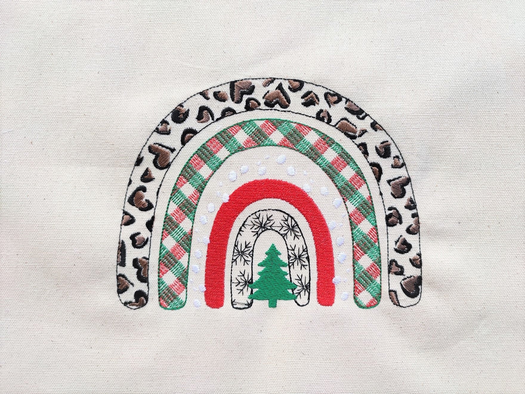 Christmas tree light stitch Rainbow machine embroidery designs awesome winter Rainbow snowflakes, gingham and leopard print