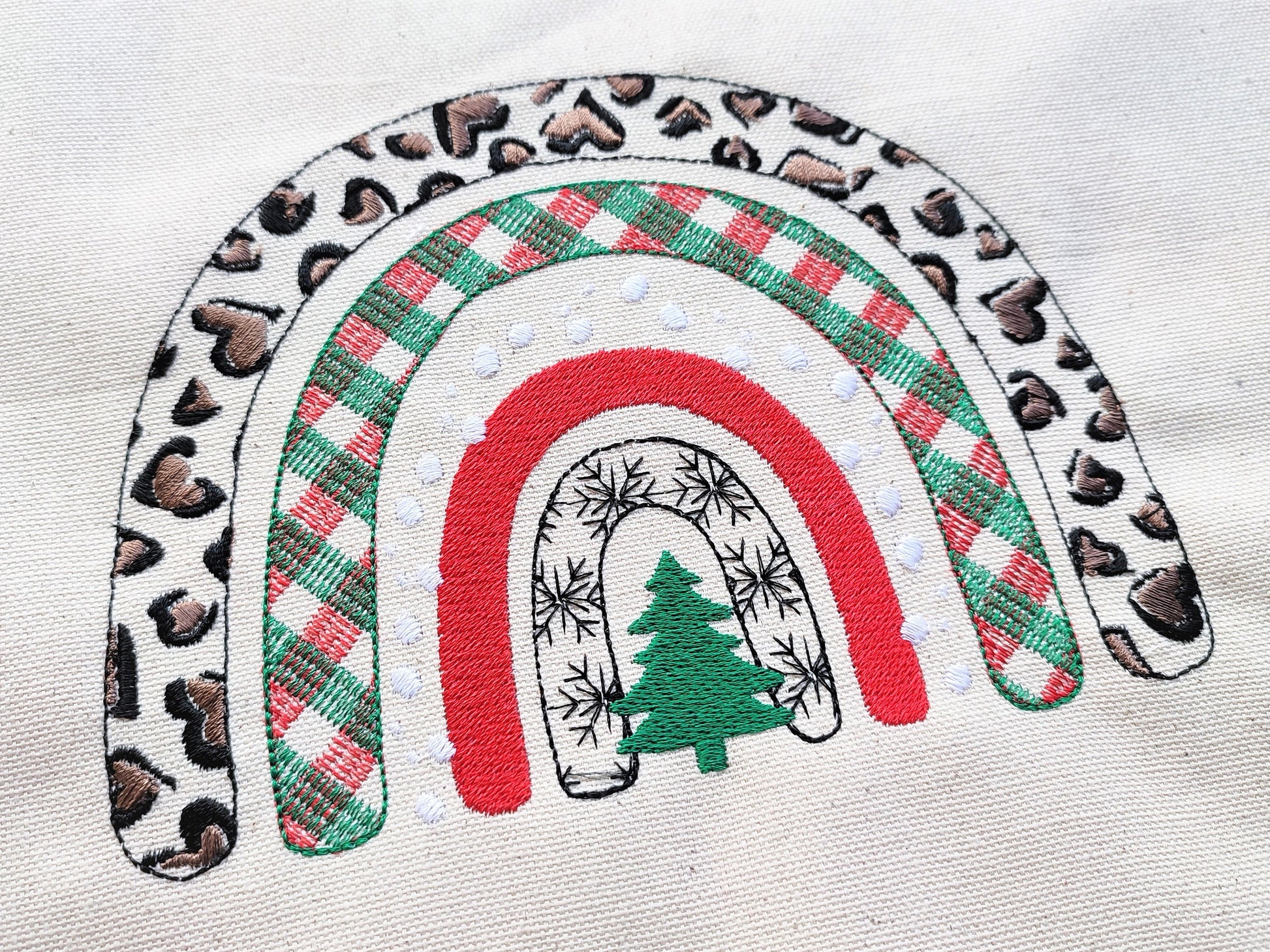 Christmas tree light stitch Rainbow machine embroidery designs awesome winter Rainbow snowflakes, gingham and leopard print