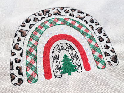 Christmas tree light stitch Rainbow machine embroidery designs awesome winter Rainbow snowflakes, gingham and leopard print