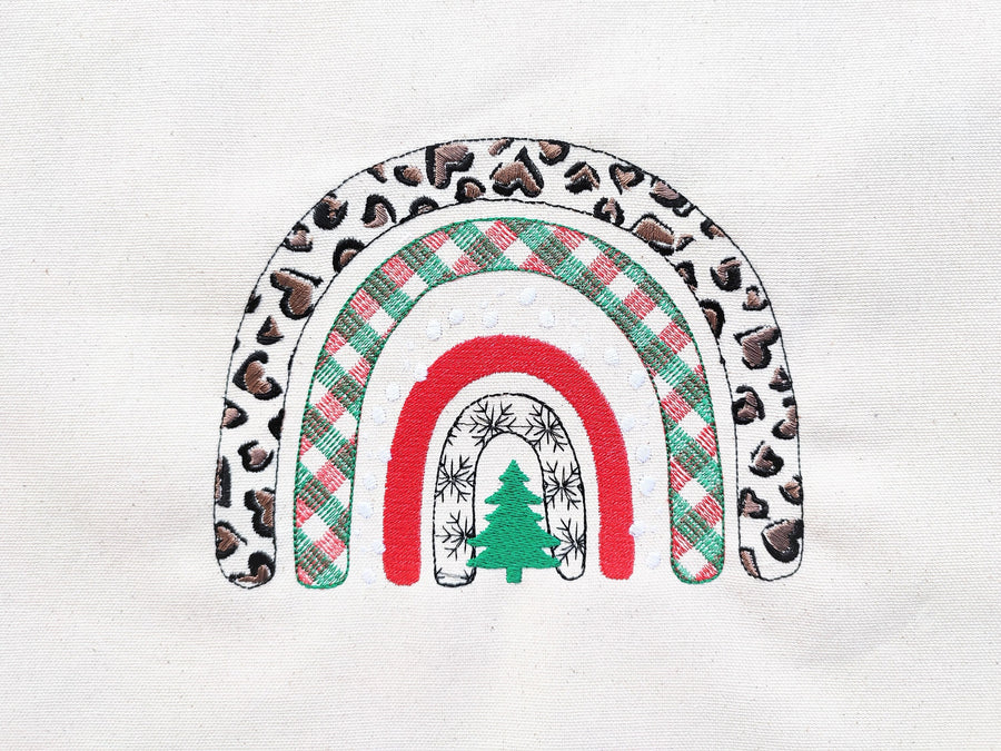 Christmas tree light stitch Rainbow machine embroidery designs awesome winter Rainbow snowflakes, gingham and leopard print