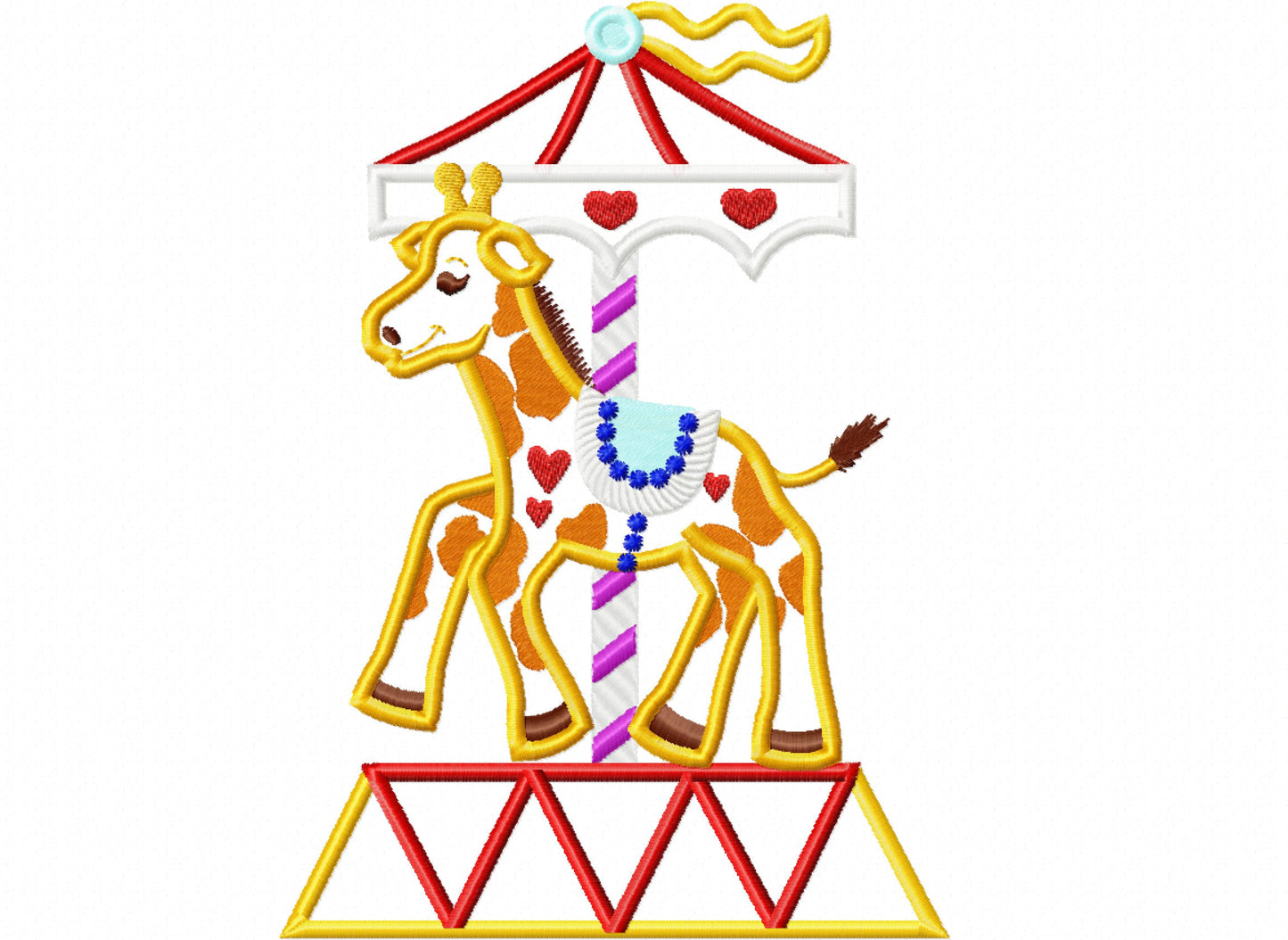 Carousel with Giraffe Applique Embroidery 5" 7" 6" 10" | PES DST JEF | Artapli