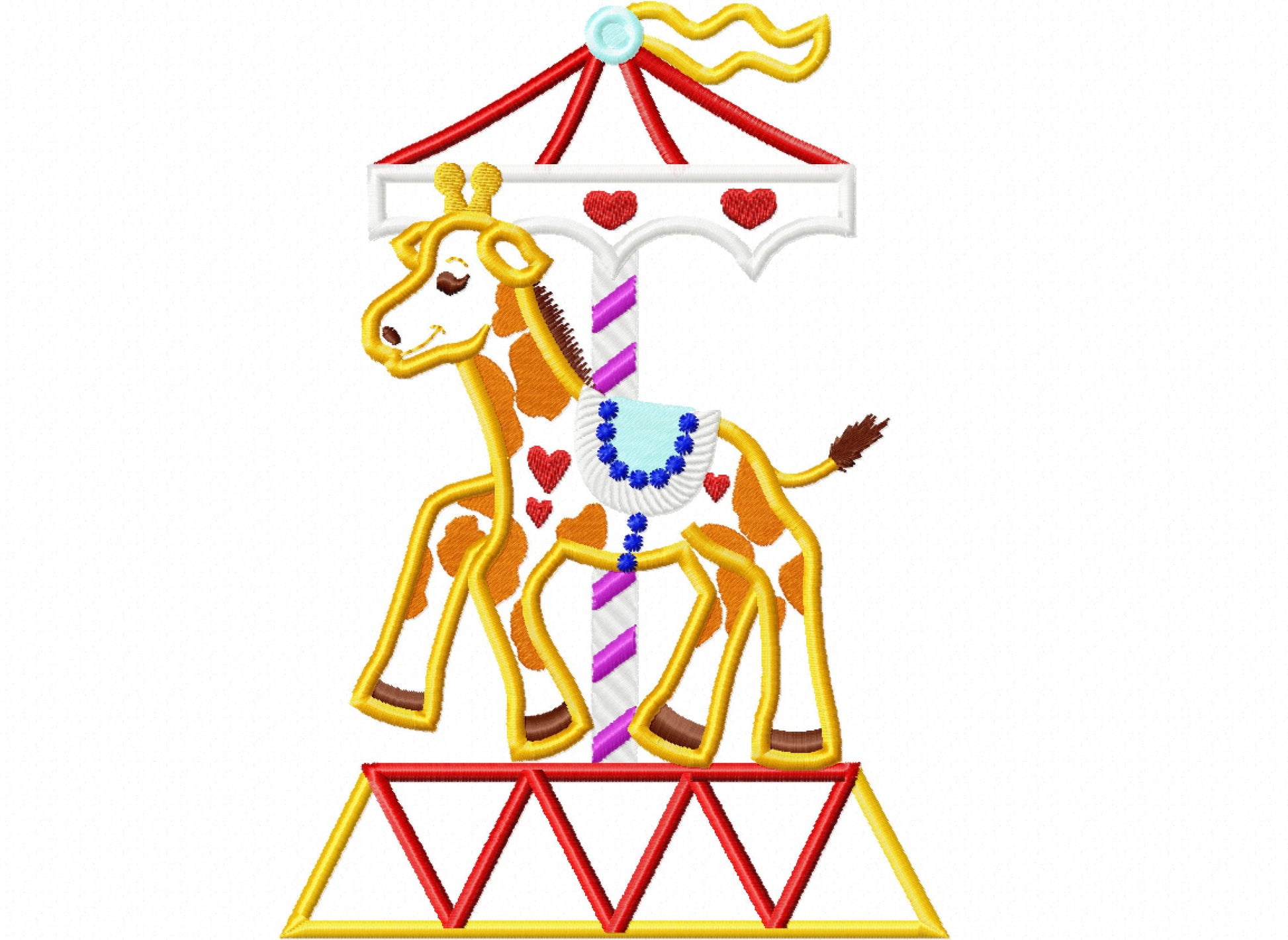 Carousel with Giraffe Applique Embroidery 5" 7" 6" 10" | PES DST JEF | Artapli