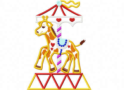 Carousel with Giraffe Applique Embroidery 5" 7" 6" 10" | PES DST JEF | Artapli