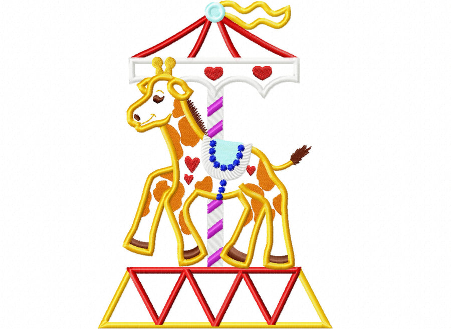 Carousel with Giraffe Applique Embroidery 5" 7" 6" 10" | PES DST JEF | Artapli