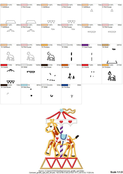 Carousel with Giraffe – Sizes 5" 7" 6" 10" Digital Embroidery File | Artapli