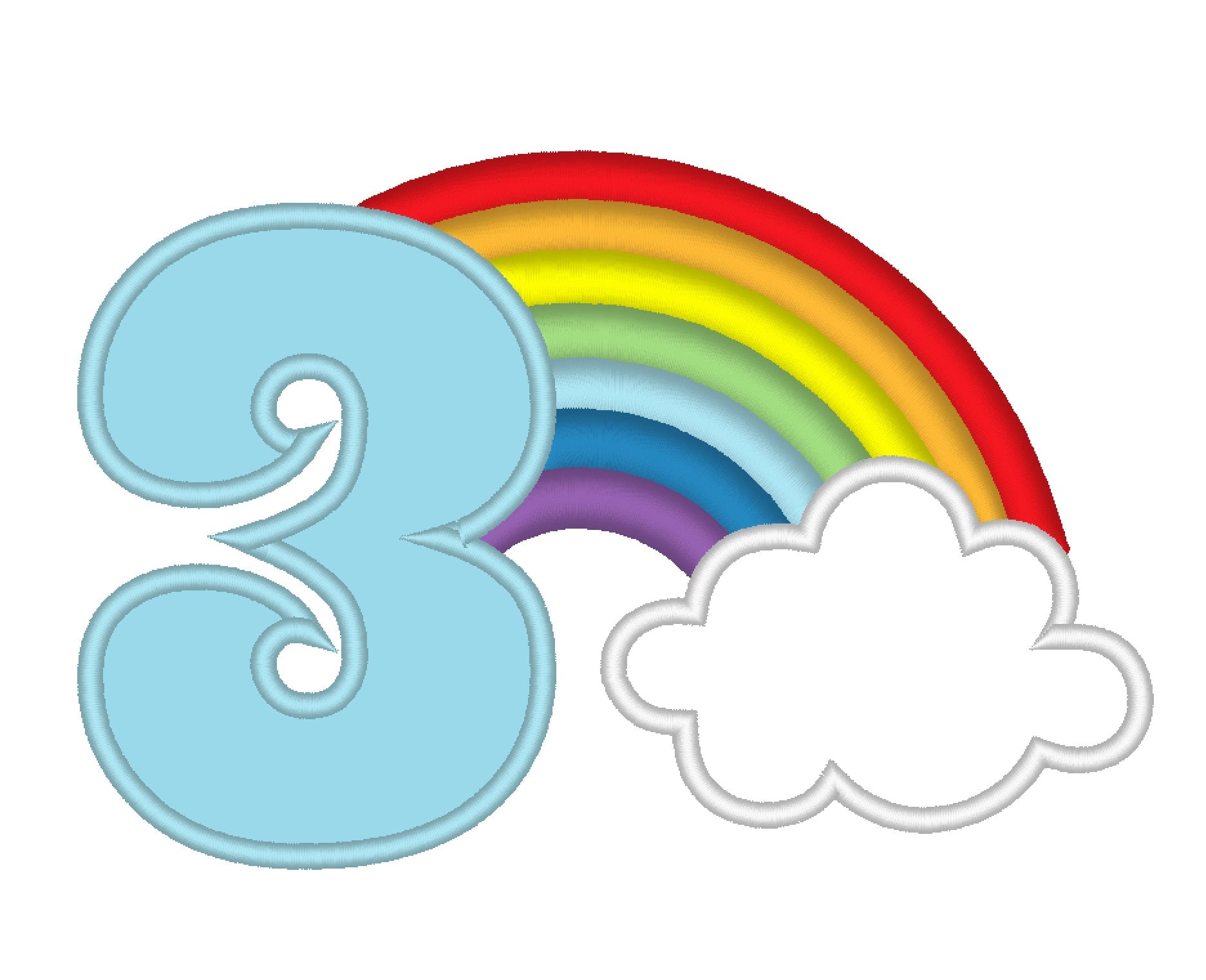 Rainbow Birthday Number 3 Three Applique Embroidery 4" 5" 6.5" 7" | PES DST JEF | Artapli