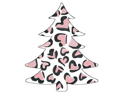 Leopard print Christmas tree Woodland Tree light stitch outline machine embroidery designs