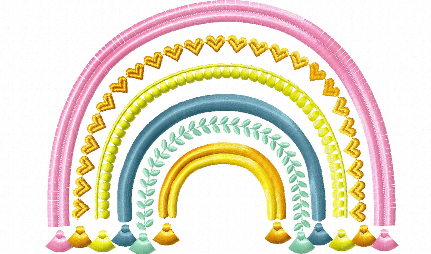 Boho rainbow arc of color fringed arcs and tassels machine embroidery designs girly pretty