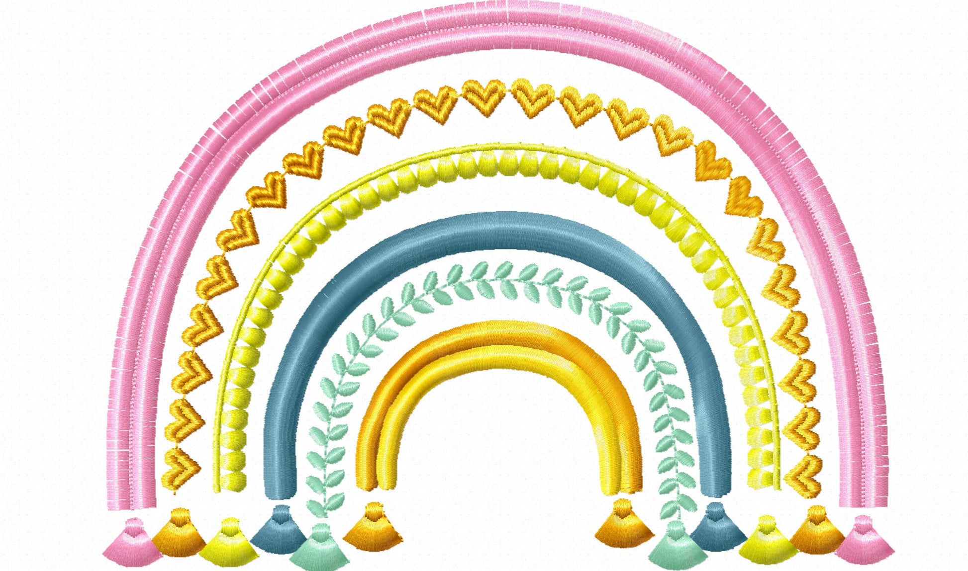 Boho rainbow arc of color fringed arcs and tassels machine embroidery designs girly pretty
