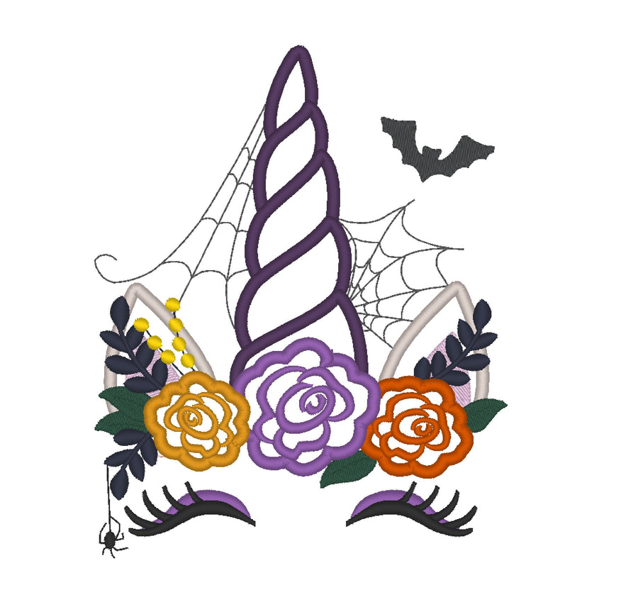 Halloween Floral Unicorn Applique Embroidery 4" 6" 7" 8" 9" 5" | PES DST JEF | Artapli
