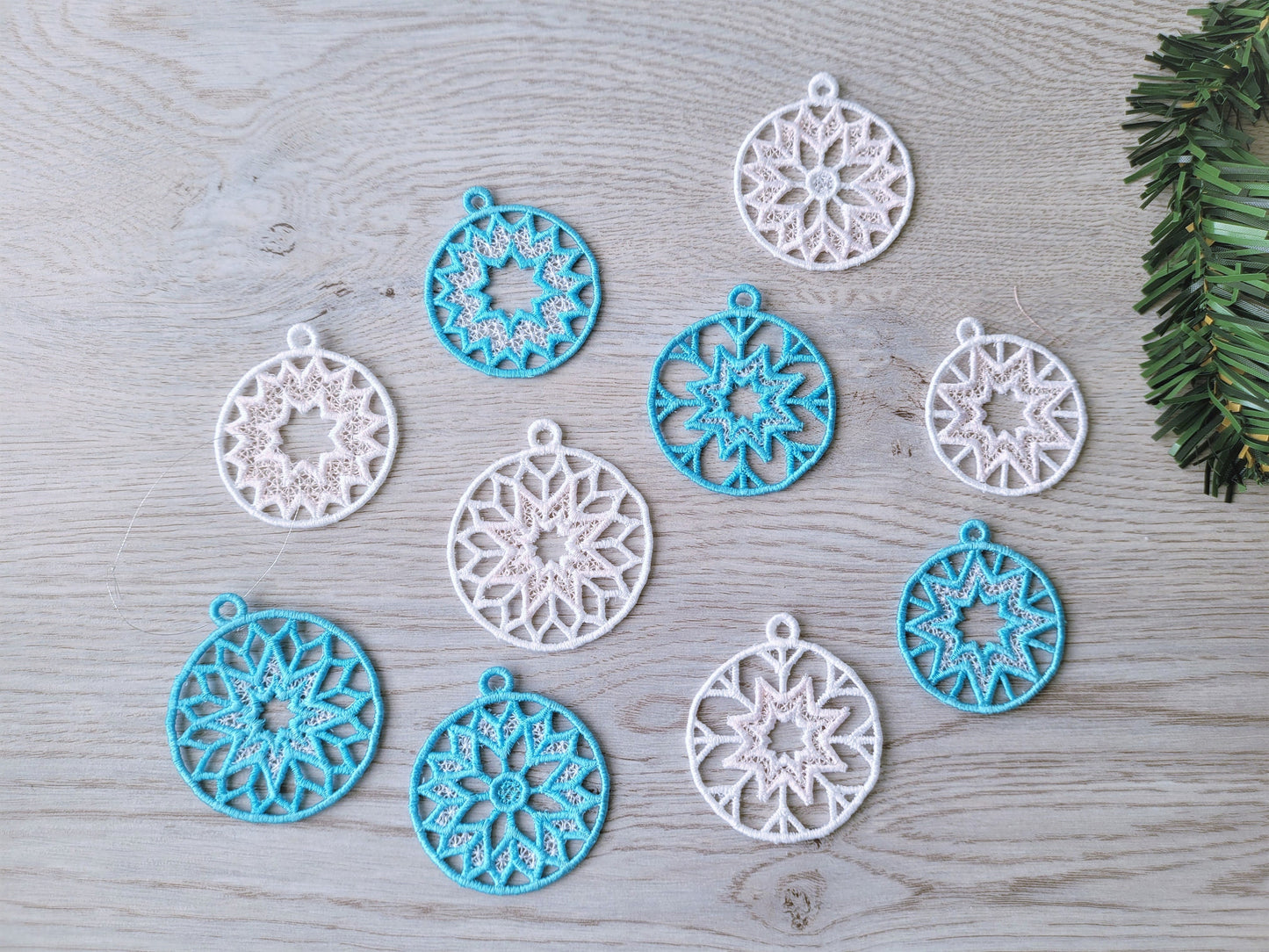Christmas Tree Ornaments FSL free standing lace SET of 5 lace Snowflake decoration machine embroidery designs