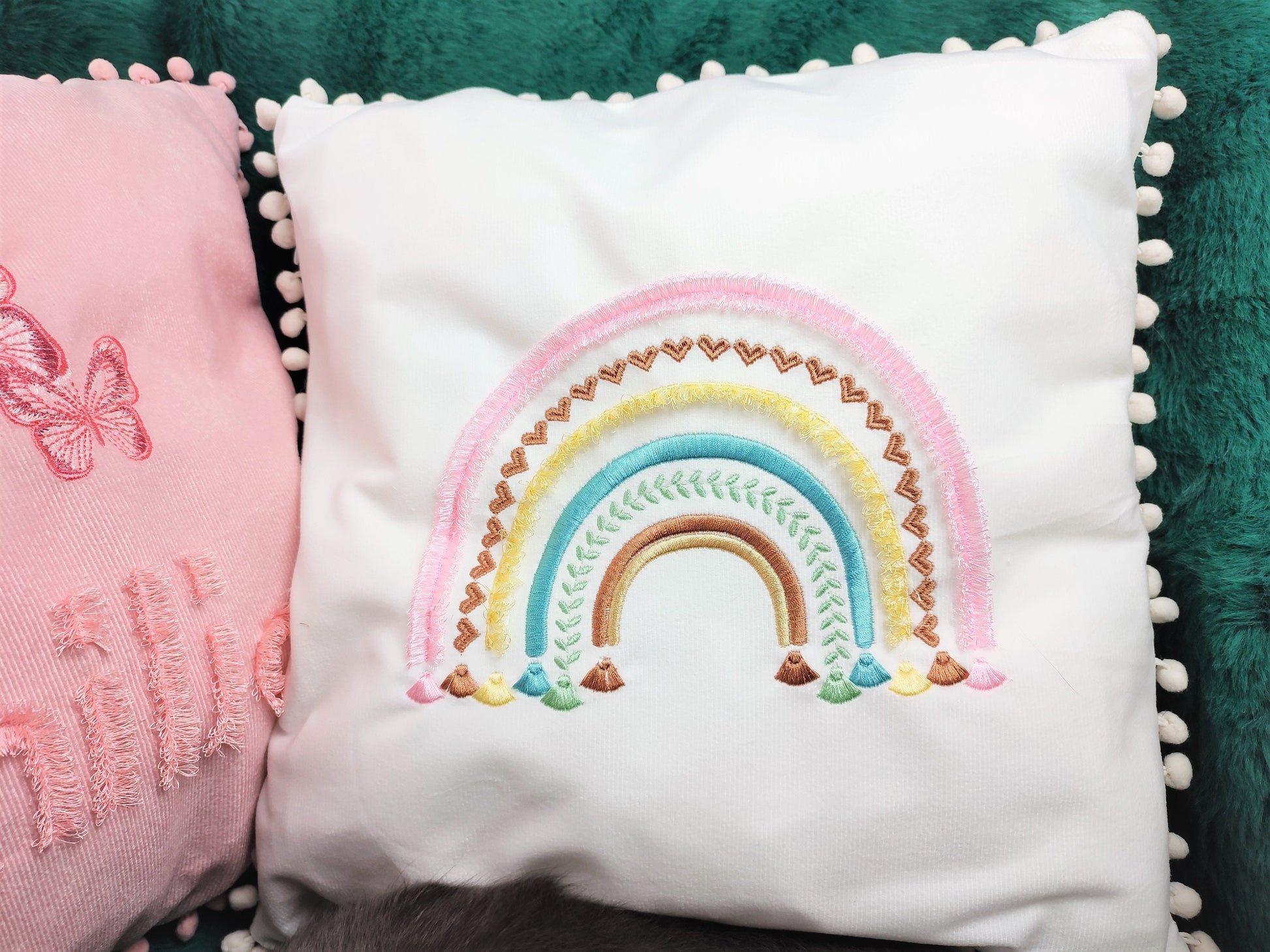 Boho rainbow arc of color fringed arcs and tassels machine embroidery designs girly pretty