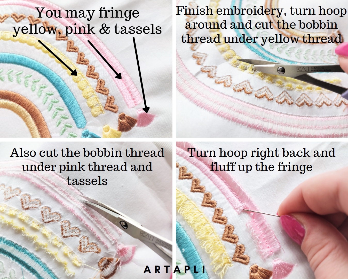 Boho rainbow arc of color fringed arcs and tassels machine embroidery designs girly pretty