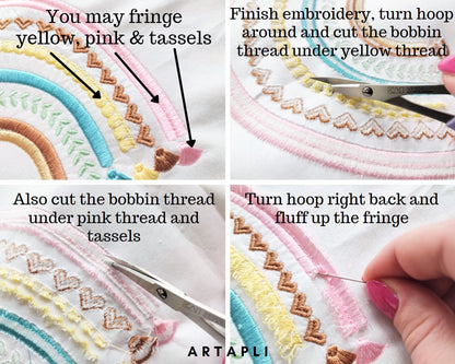 Fringed Boho Rainbow Embroidery 4" 5" 6" 7" 8" 9" | Chenille PES DST JEF | Artapli
