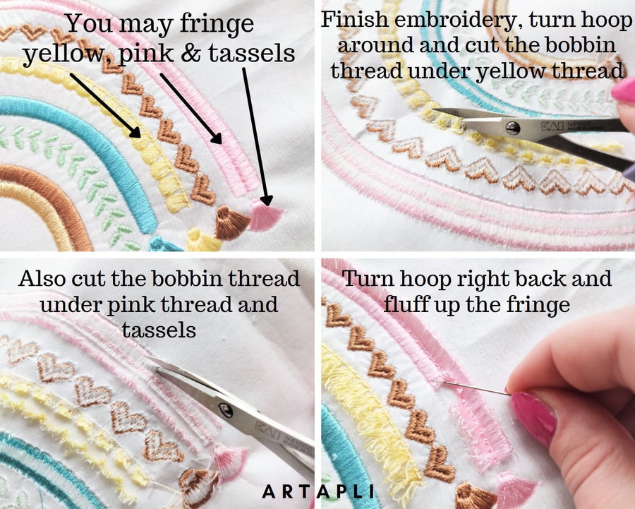 Fringed Boho Rainbow Embroidery 4" 5" 6" 7" 8" 9" | Chenille PES DST JEF | Artapli