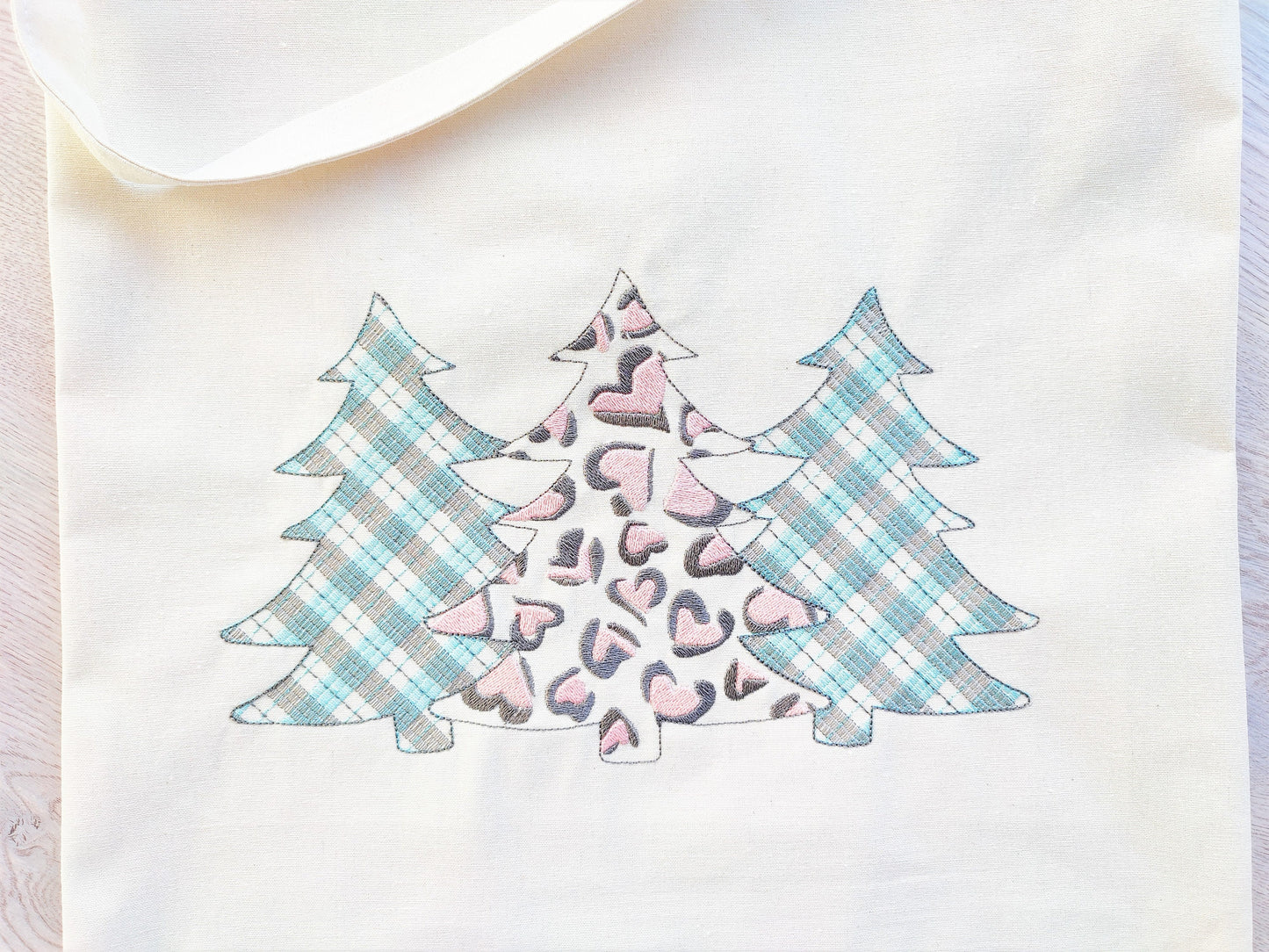 Gingham Tartan Plaid and extraordinary Leopard print Tree Trio machine embroidery designs 3 three Christmas trees in a row woodland spruce