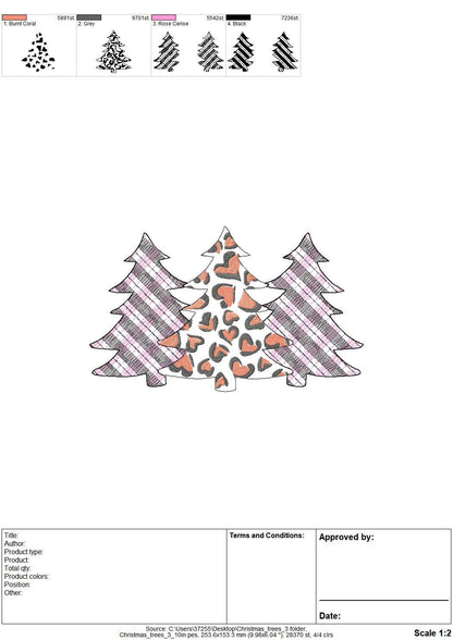 Gingham Tartan Plaid and extraordinary Leopard print Tree Trio machine embroidery designs 3 three Christmas trees in a row woodland spruce