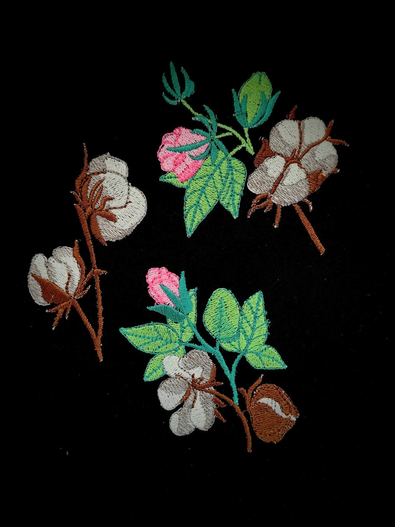 Cotton and Rose Branch wreath Machine Embroidery 2" 3" 3.5" 4" 4.5" 5" | PES DST JEF | Artapli