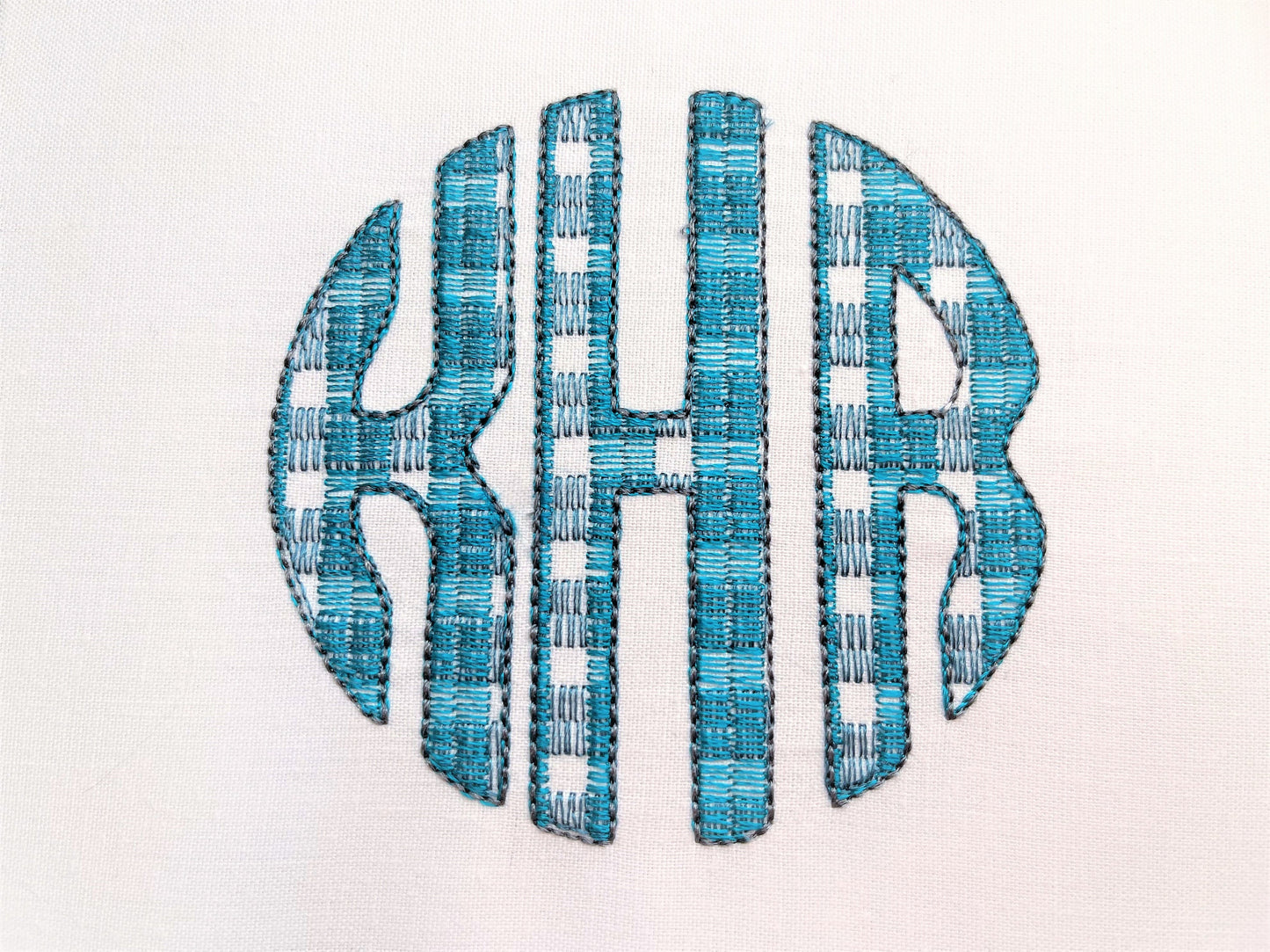 Plaid gingham checked Christmas bow and three-letters Tartan Buffalo Circle Monogram machine embroidery designs