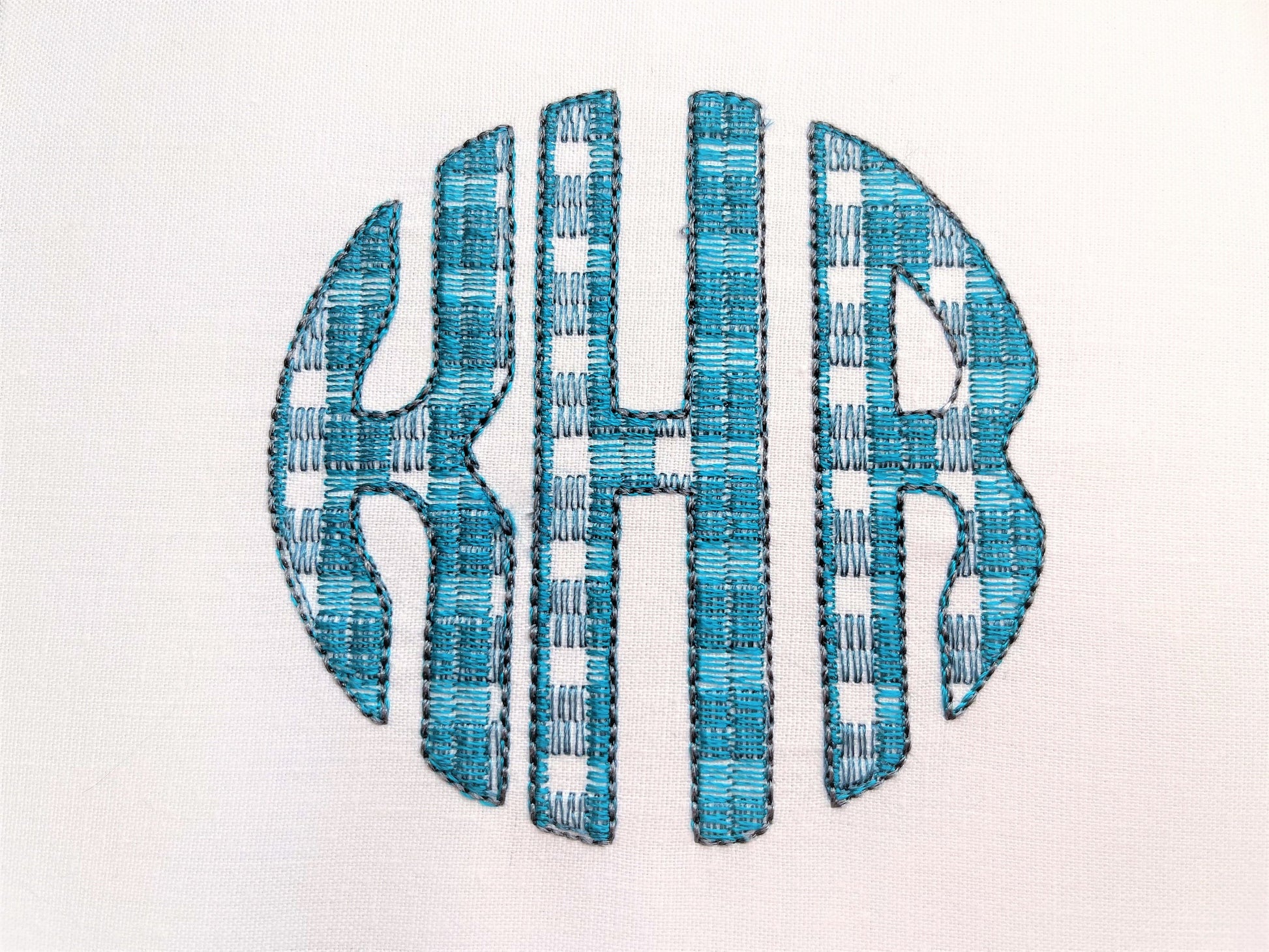 Plaid gingham checked Christmas bow and three-letters Tartan Buffalo Circle Monogram machine embroidery designs