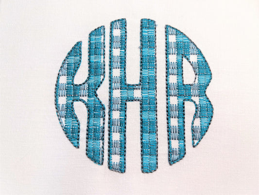 Plaid gingham checked Christmas bow and three-letters Tartan Buffalo Circle Monogram machine embroidery designs