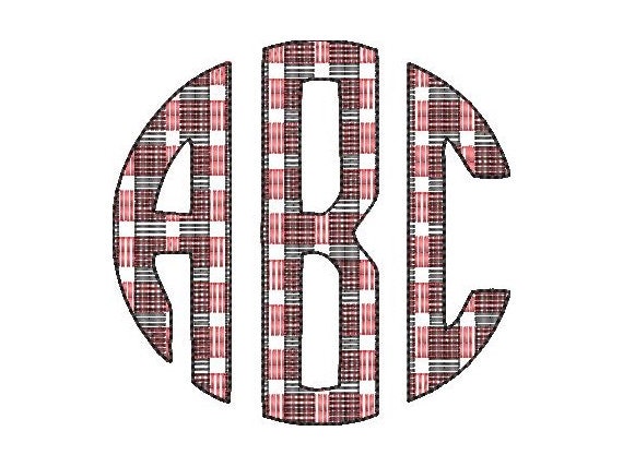 Plaid gingham checked Christmas bow and three-letters Tartan Buffalo Circle Monogram machine embroidery designs