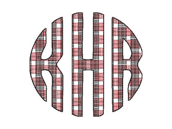 Plaid gingham checked Christmas bow and three-letters Tartan Buffalo Circle Monogram machine embroidery designs