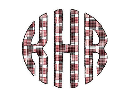 Plaid gingham checked Christmas bow and three-letters Tartan Buffalo Circle Monogram machine embroidery designs