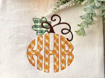 Pumpkin oval shape Monogram A-Z, plaid gingham checked tartan buffalo  monogram machine embroidery designs 1.5, 2, 3, 4, 5, 6 in, BX incl