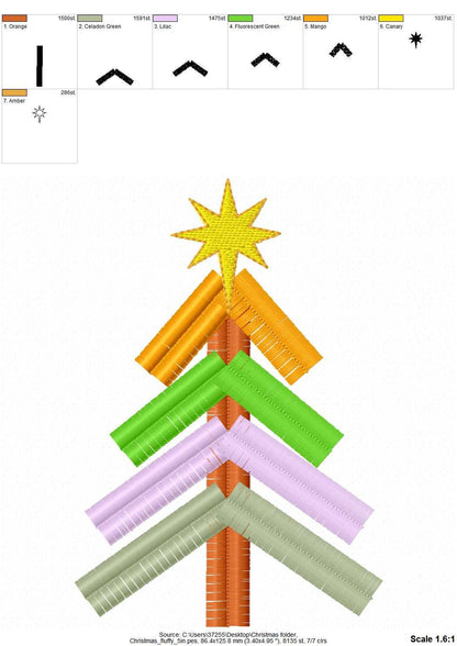 Fringed fluffy Christmas tree ITH in the hoop machine embroidery design