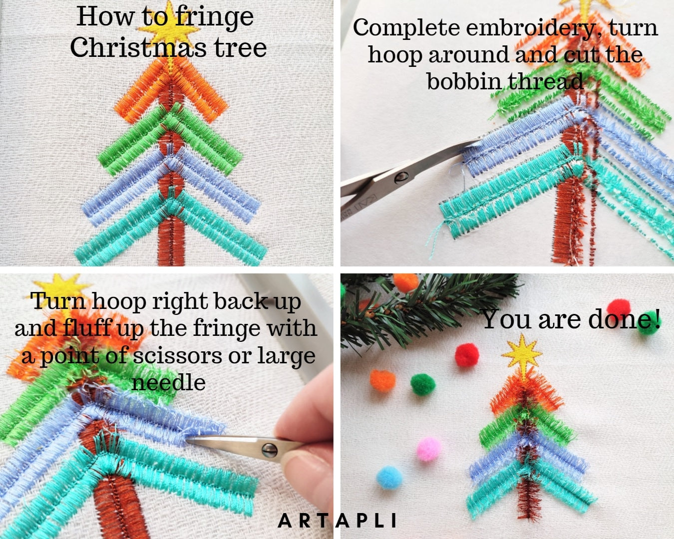 Fringed fluffy Christmas tree ITH in the hoop machine embroidery design