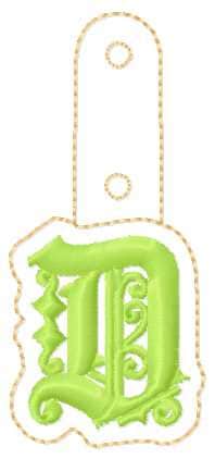 Key fob snap tab Monogram gothic initial letters from A up to Z in the hoop ITH keyfob bag tag keychain machine embroidery designs