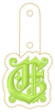 Key fob snap tab Monogram gothic initial letters from A up to Z in the hoop ITH keyfob bag tag keychain machine embroidery designs