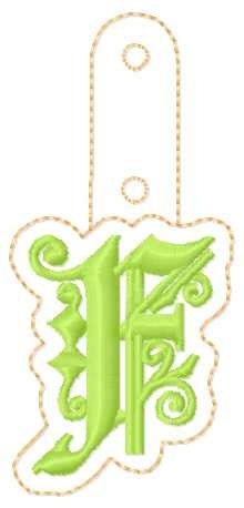 Key fob snap tab Monogram gothic initial letters from A up to Z in the hoop ITH keyfob bag tag keychain machine embroidery designs