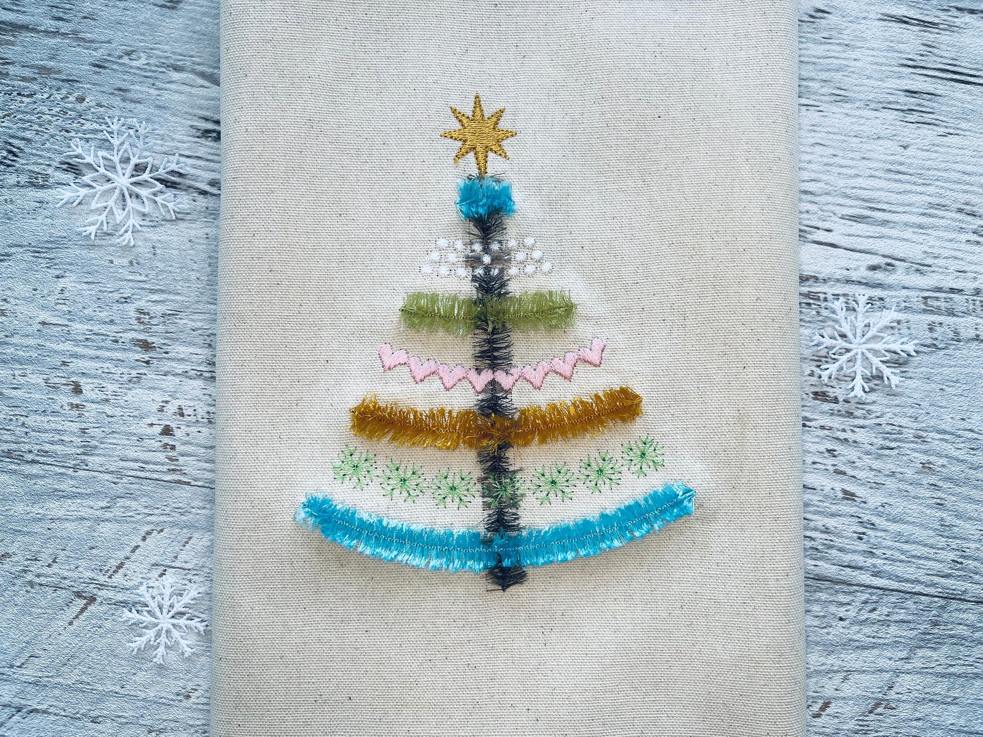 Fringed fluffy Christmas tree ITH in the hoop easy cute fluffy fringed spruce machine embroidery design