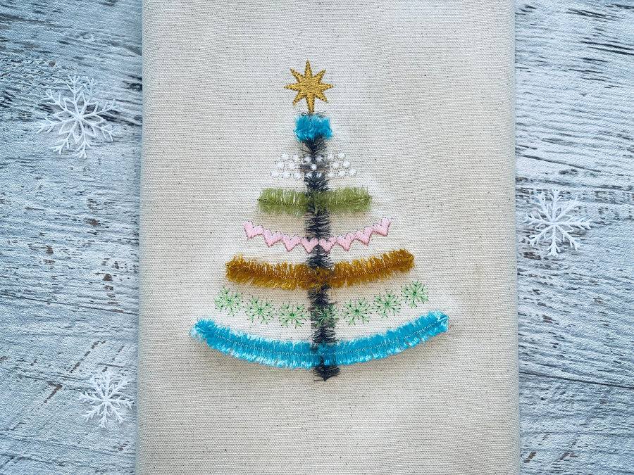Fringed fluffy Christmas tree ITH in the hoop easy cute fluffy fringed spruce machine embroidery design