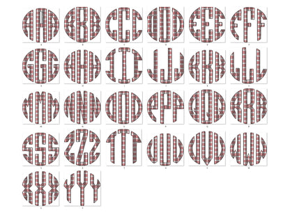 Plaid gingham checked Christmas bow and three-letters Tartan Buffalo Circle Monogram machine embroidery designs