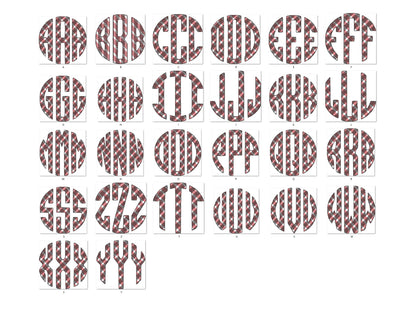 Plaid gingham checkered Diagonal Tartan Circle Monogram font A-Z machine embroidery designs