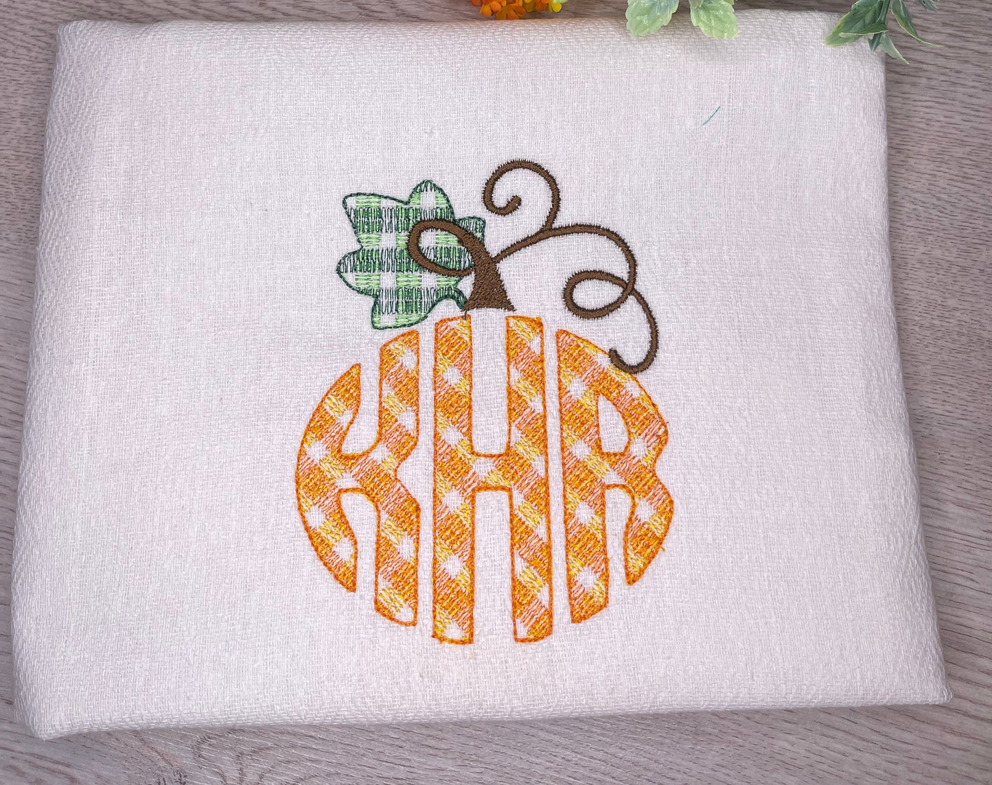 Pumpkin oval shape Monogram A-Z, plaid gingham checked tartan buffalo  monogram machine embroidery designs 1.5, 2, 3, 4, 5, 6 in, BX incl