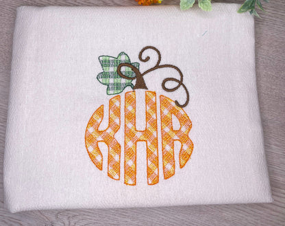 Pumpkin oval shape Monogram A-Z, plaid gingham checked tartan buffalo  monogram machine embroidery designs 1.5, 2, 3, 4, 5, 6 in, BX incl