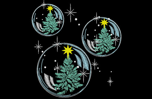 Single Christmas bubble light stitch design and design of 3 soap bubbles, twinkle Christmas tree machine embroidery designs